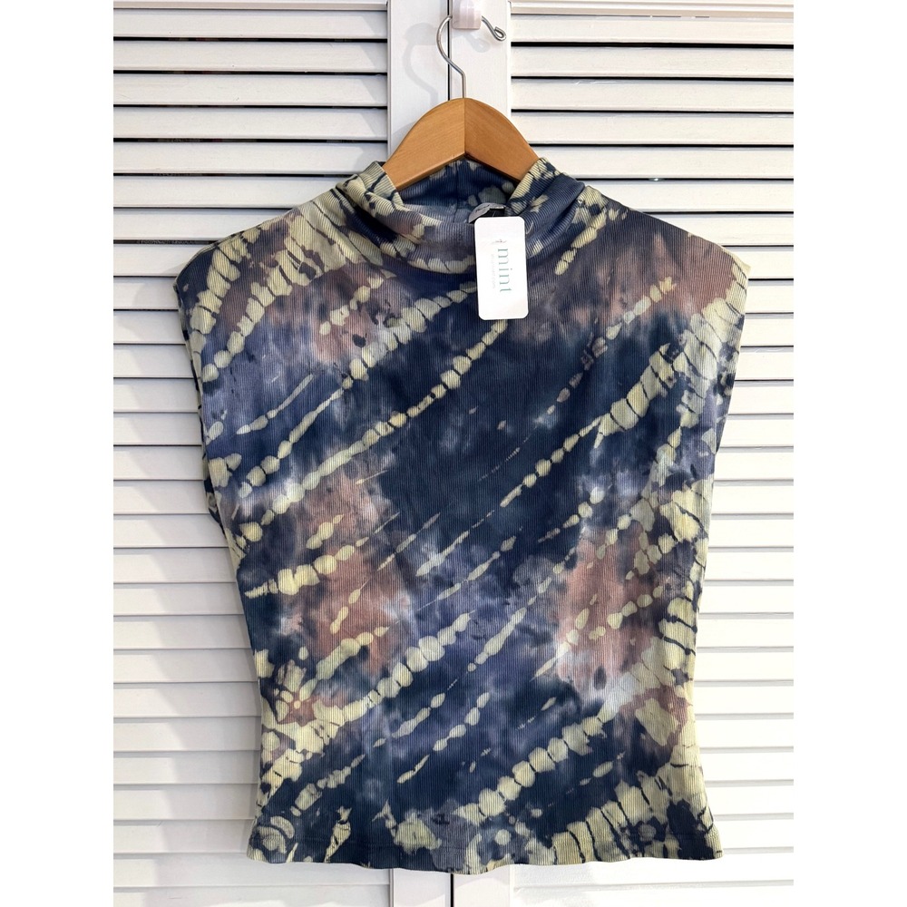 NWT Michael Stars Amara Mock Neck Sleeveless Tie Dye Top Nocturnal Combo SM